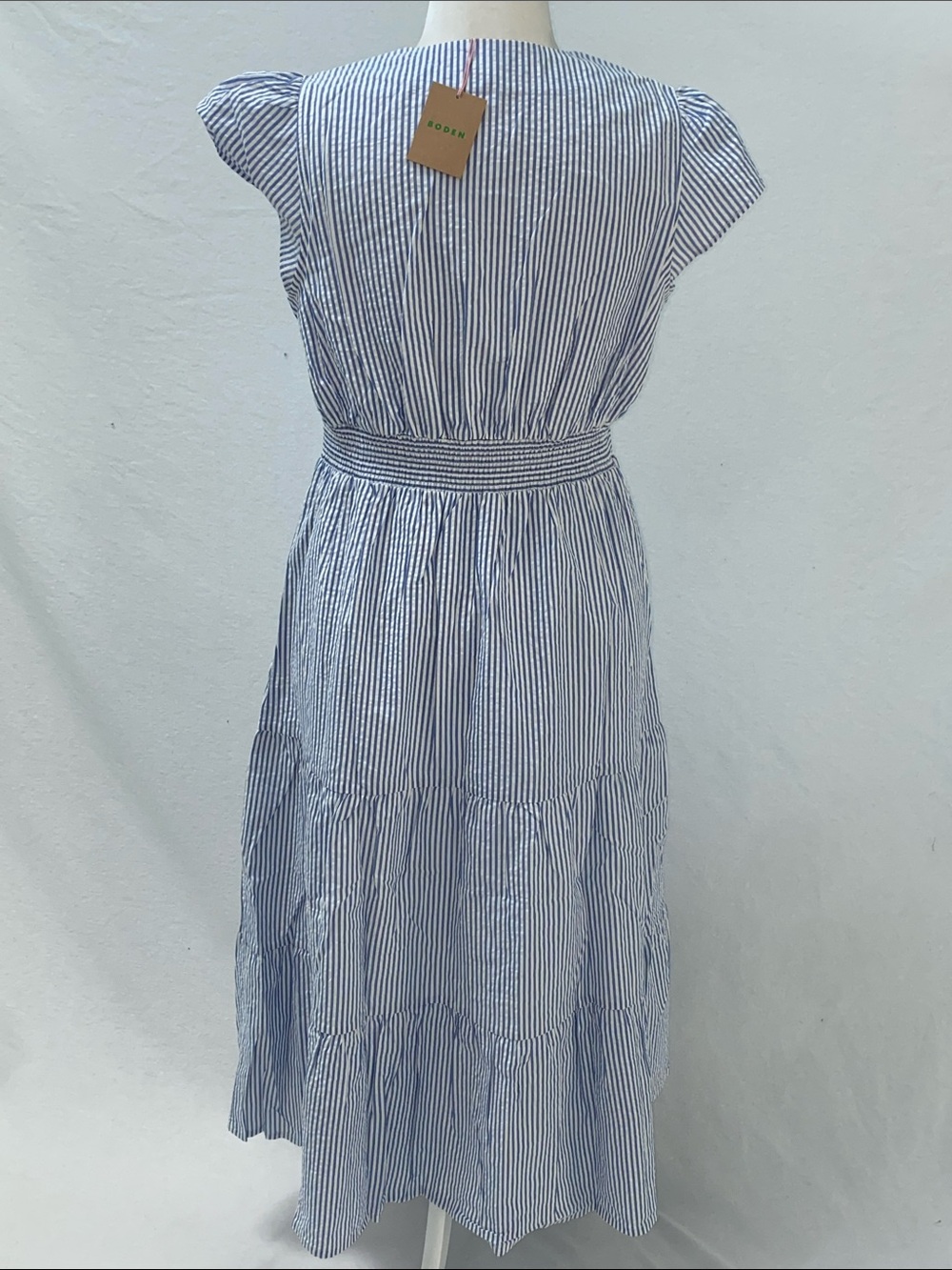 Boden Blue and White Stripe Tiered Midi Dress - Picture 3 of 6